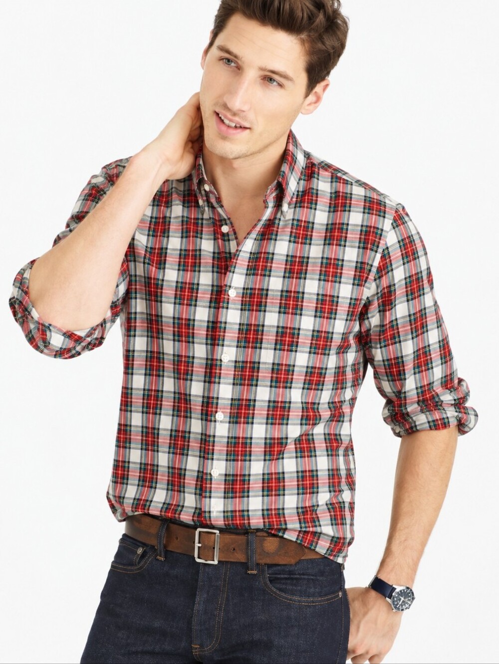 JCREW Tartan Button Down Shirt White Blue Red Green Formal Stewart XL